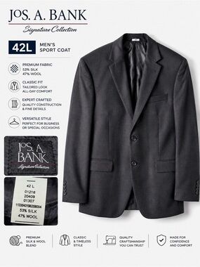 Jos. A. Bank Signature Collection Silk Wool Coat Blazer Men’s 42L Charcoal Gray